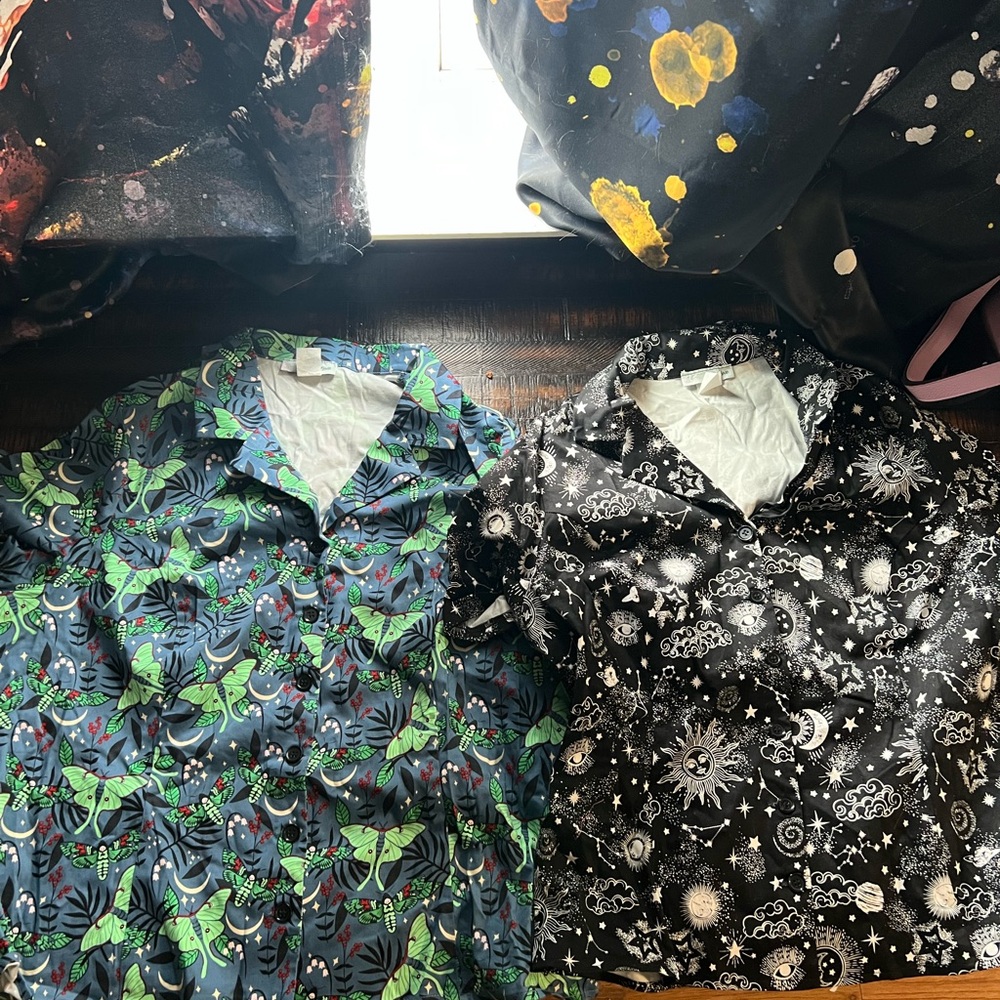 Black and Green Button Down Shirt with Unique Patterns